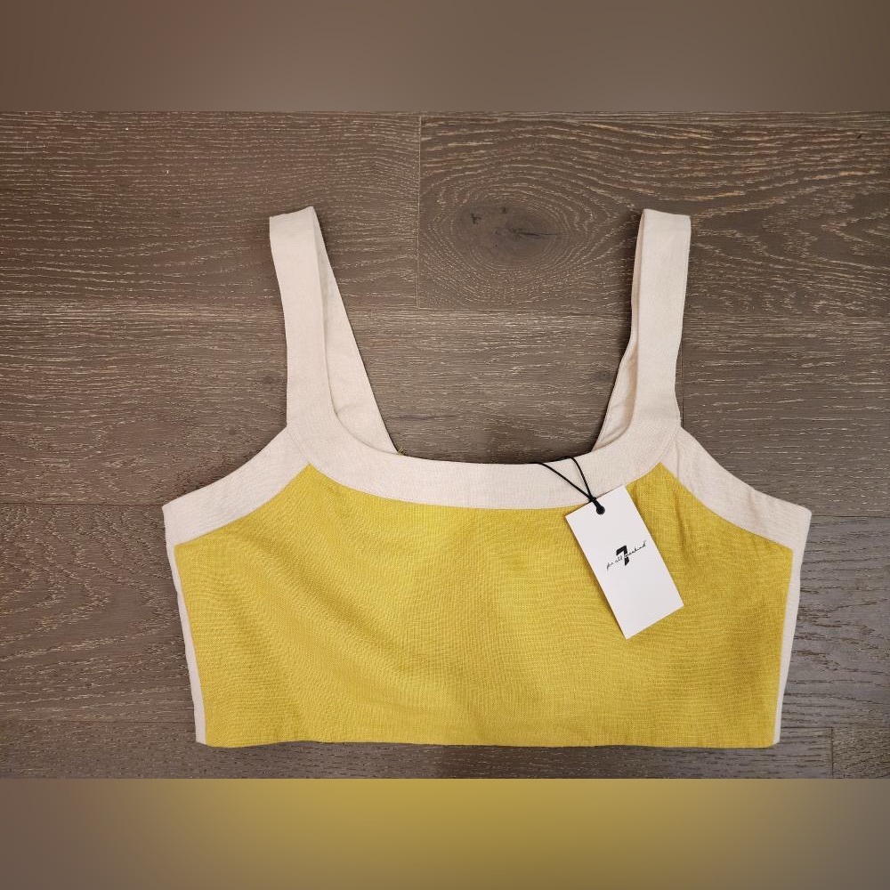 NWT 7 for All Mankind Crop Top | cream & lime green | size large